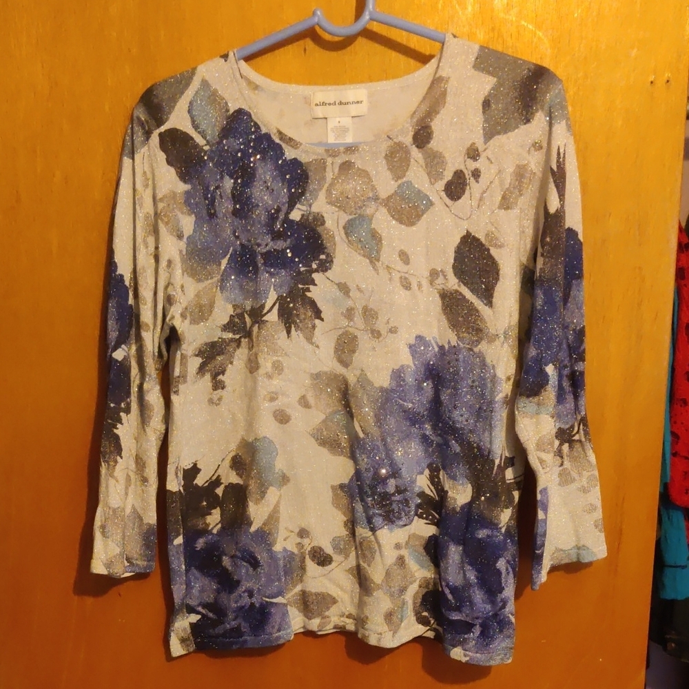 Alfred Dunner Blue Floral Long Sleeve Top